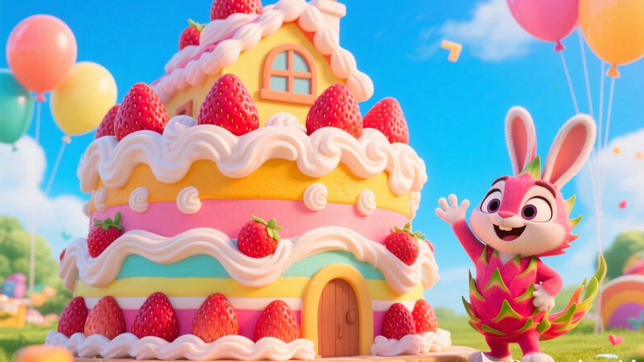 Dragon Fruit Bunny Bakes a Giant Cake 🍰🐇 | Fun 3D Cartoon Story for Kids