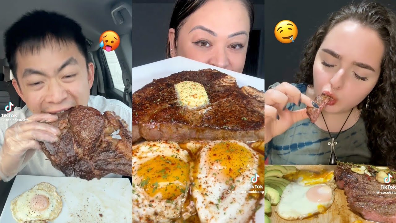 ASMR Steak Mukbang TikTok Compilation 🥩✨ Steak with Eggs, Guacamole, Mash Potato