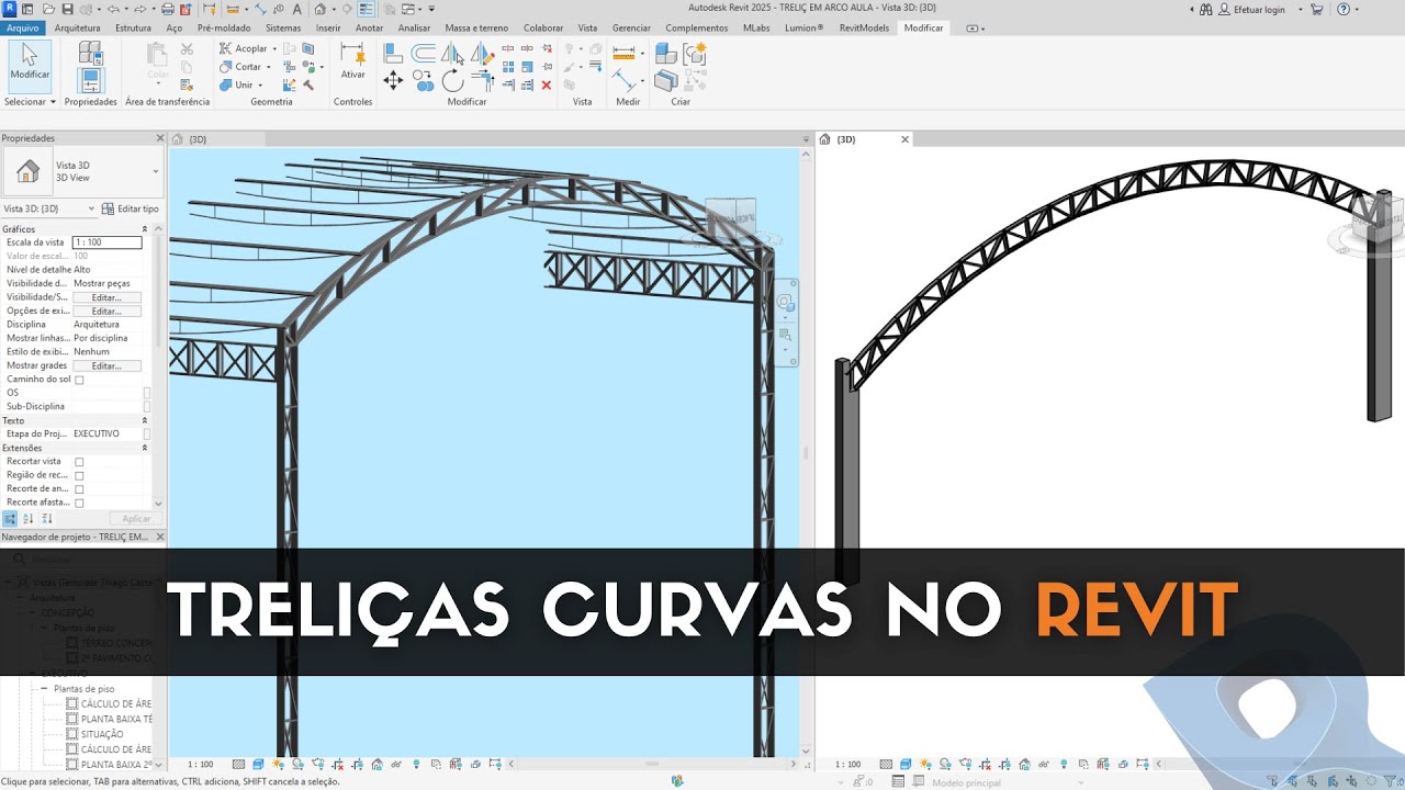 Aprenda a modelar treliças curvas no Revit. Tesouras / Treliças em arco no Revit