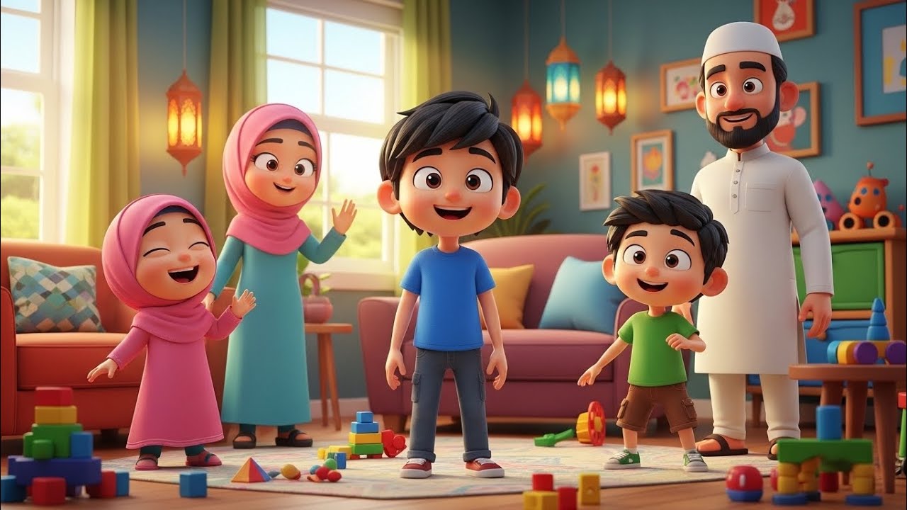 Main Ali Aur Meri Pyari Family 🌙 | Funny Islamic Kids Poem#kidsanimation#usa #usashorts#foryou#poem 