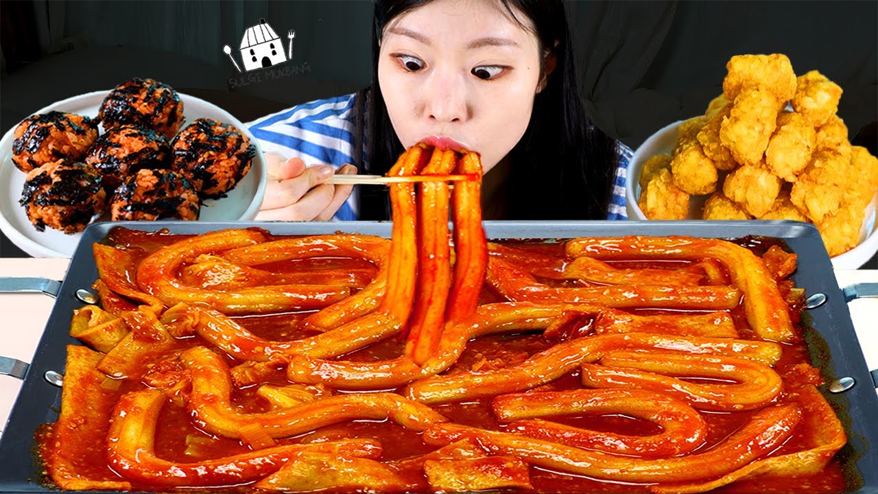АСМР МУКБАНГ | Токпокки с лапшой BUNMOJA, рисовые шарики со вкусом острой курицы, картофель фри.