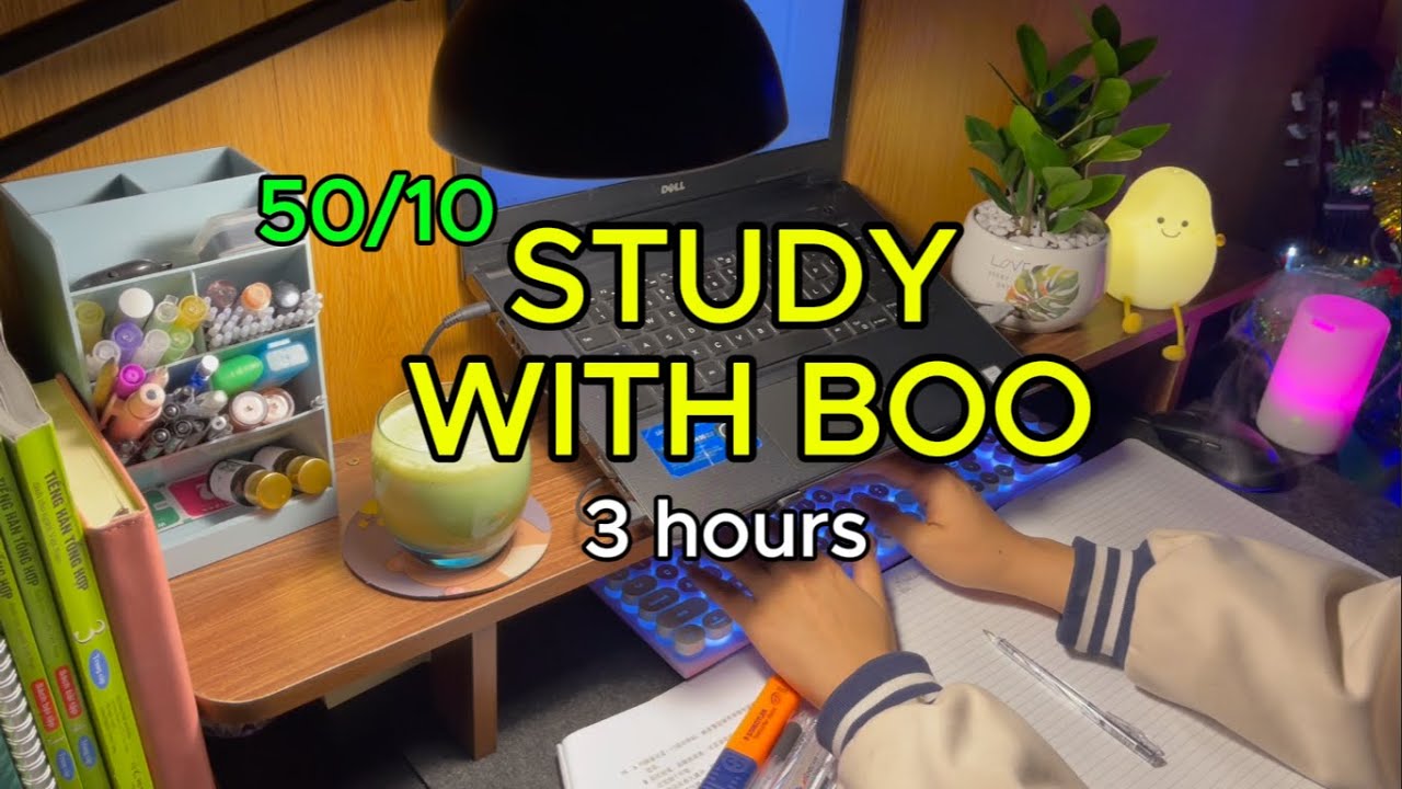 #150: 🌙 3 HOURS STUDY WITH ME 🍵 | Late Night | Pomodoro 50-10 | Real Time | Fire Crackling Sound