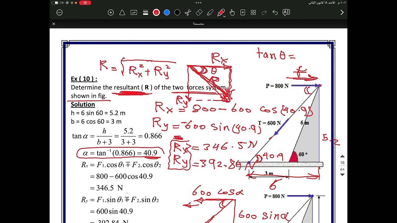 امثلة حول محصلة القوى( two forces system)