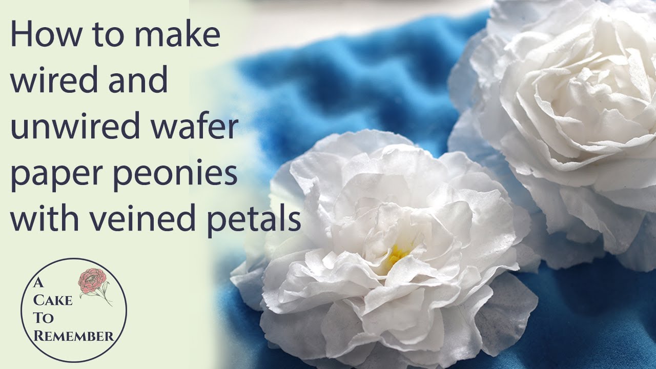How to make wafer paper peonies with veined petals for cakes, wire and unwired versions.