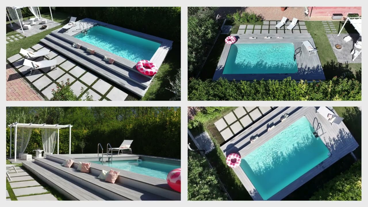 Piscina fuori terra rivestita in WPC completa di impianto automatico al sale e scaletta inox.
