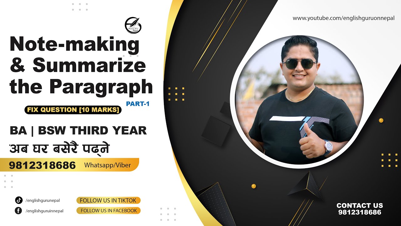 Note-making | Summary | Summarize using note-making | BA BSW Third Year | English Guru Nepal | Madan
