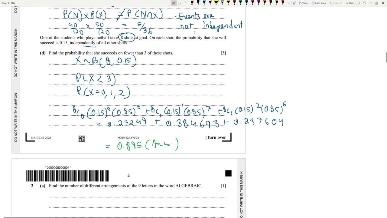 9709/52/O/N/24 | МАТЕМАТИКА УРОВНЯ A 9709 S1 ЭКЗАМЕН 5 | СТАТИСТИКА | ОКТЯБРЬ/НОЯБРЬ 2024 | ЭКЗАМ...