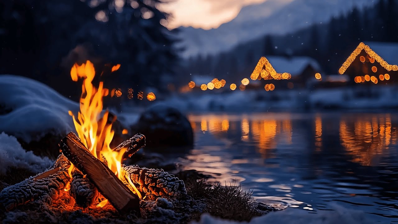 Winter Stillness by the River ❄️🔥 Snowy Forest Campfire & Water Sounds | 4K ASMR