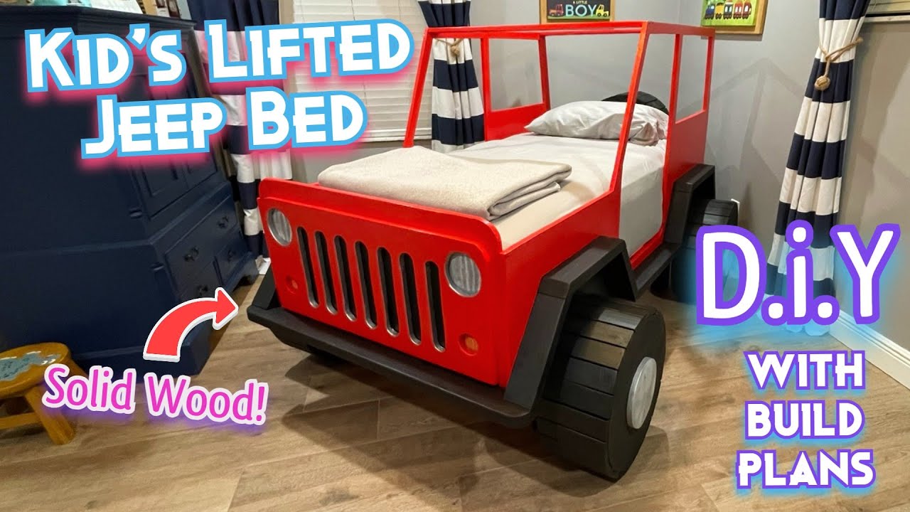DiY Kid's Jeep Bed - Off Road Dreams solid wood with full color build plans - Build your own!