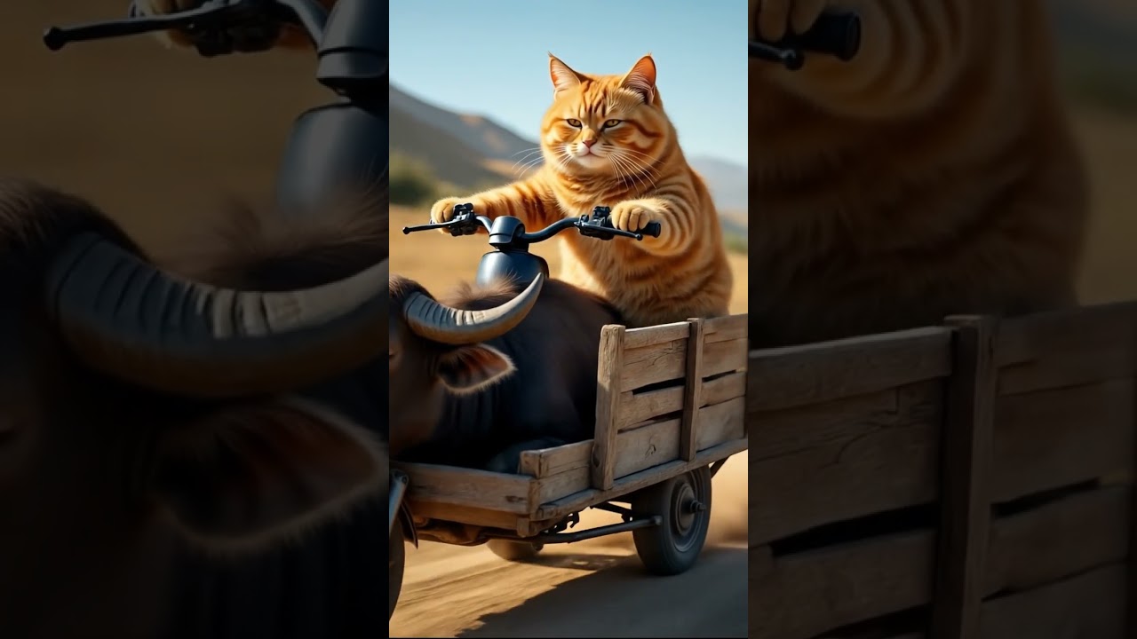 the orange cat helping the sick buffalo