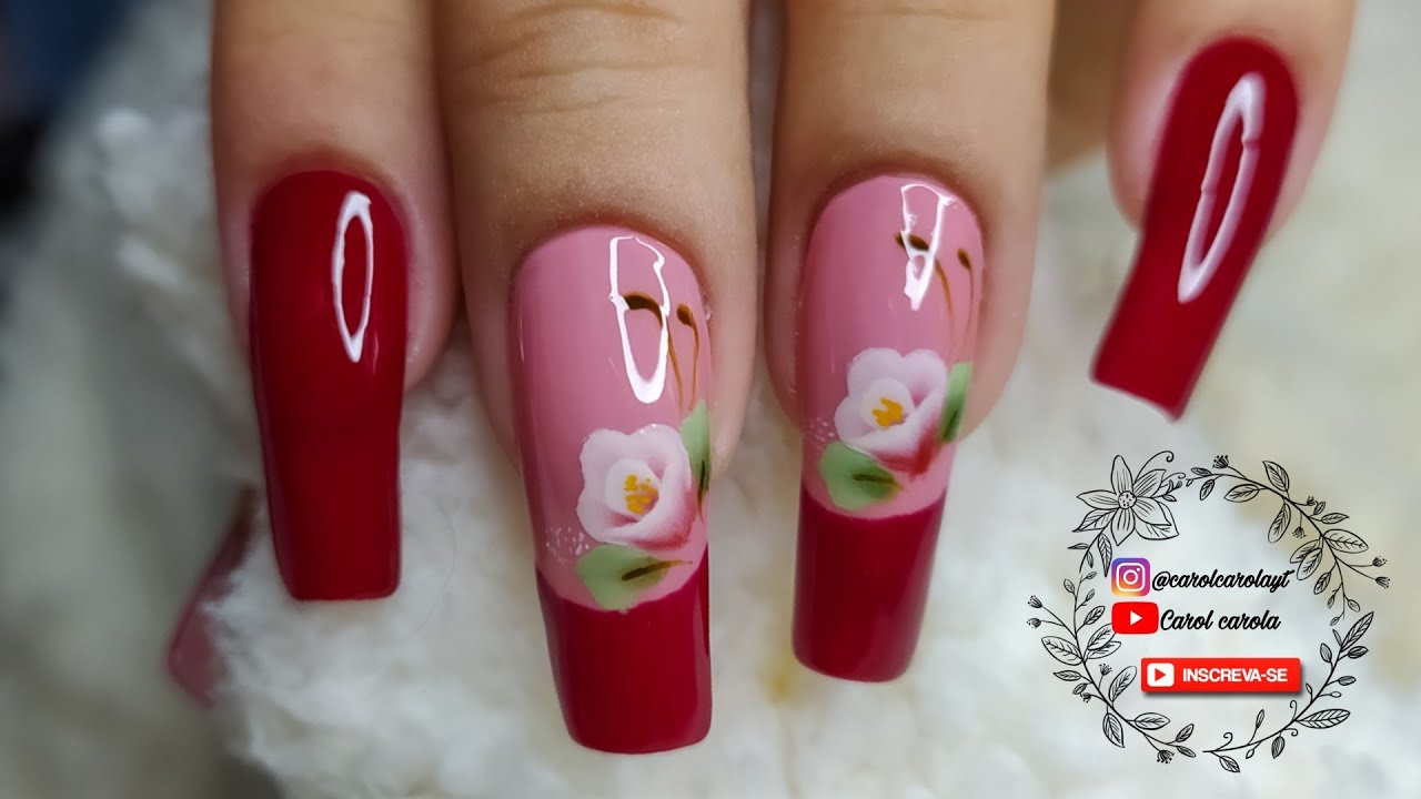 unhas decoradas rosa one stroke
