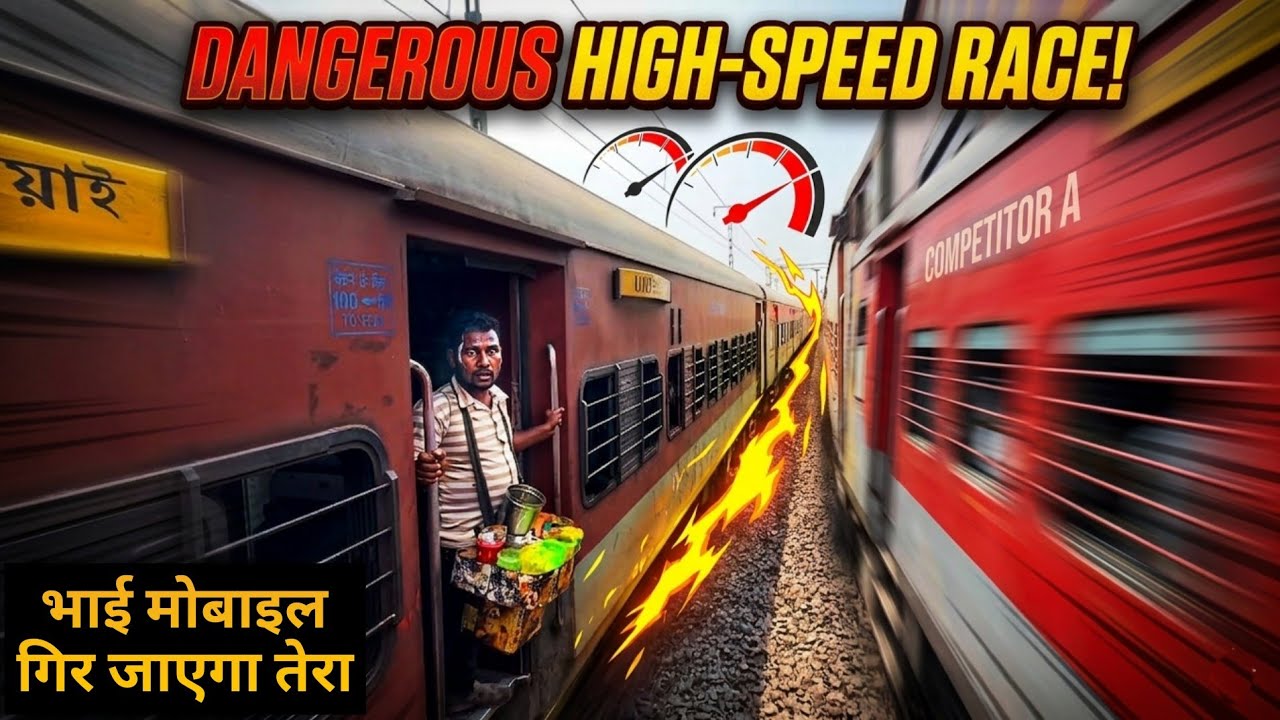 Dangerous High Speed Parallel Race & Overtake Between Two Indian Trains 😱🔥
