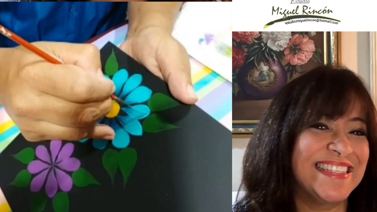 Como pintar flores estilo artesanal mexicano con pinceladas (Paint Michoacan style flowers)