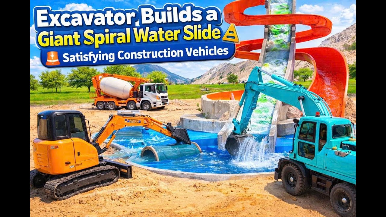 EXCAVATOR builds giant spiral water slide 🚧 | Interesting CONSTRUCTION VEHICLES