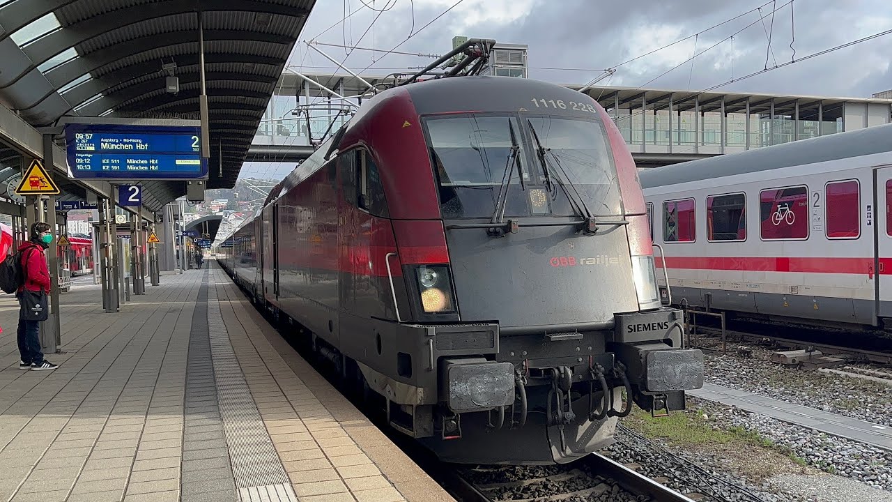 Fahrt im RJ 897 nach Ulm Hauptbahnhof mit Schnee