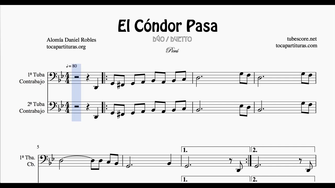 El Cóndor Pasa Partitura del Dúo de Tubas : Contrabajos 1º y 2º Tuba y Contrabajo