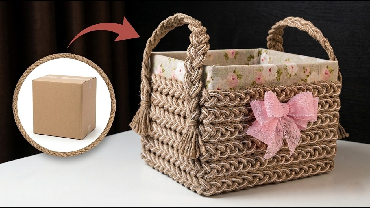 DIY Basket Storage from Jute Rope and Cardboard / Crafting a Stylish Organizer Storage / Tutorial