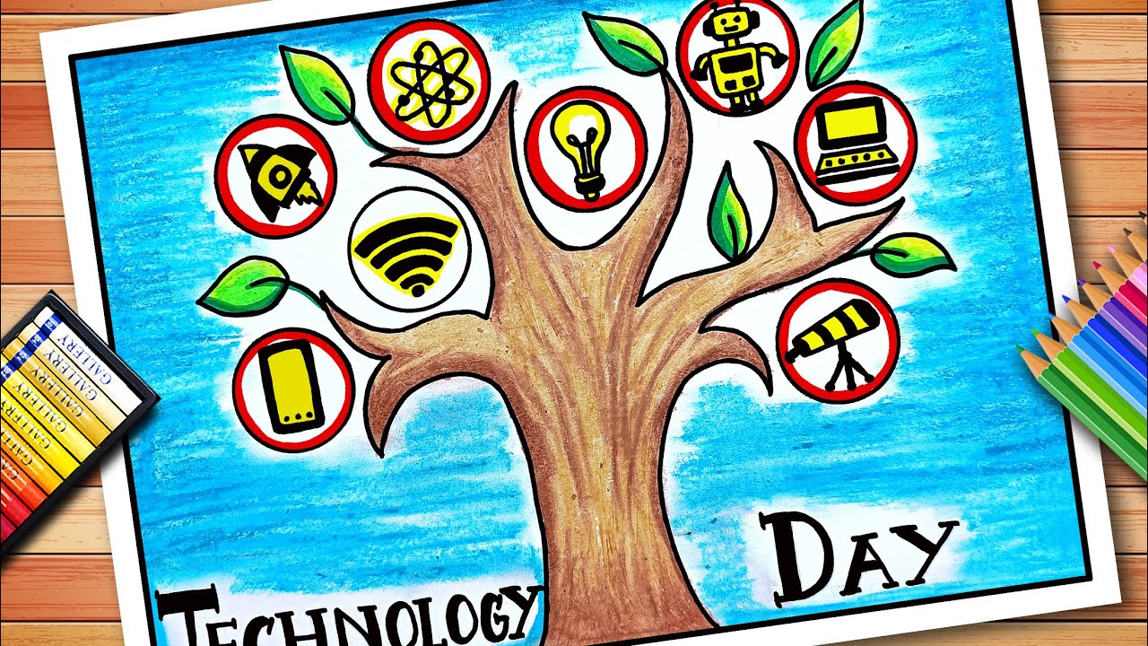 National Technology Day Poster Drawing | Digitalisation in daily life Poster | Digital India Drawing