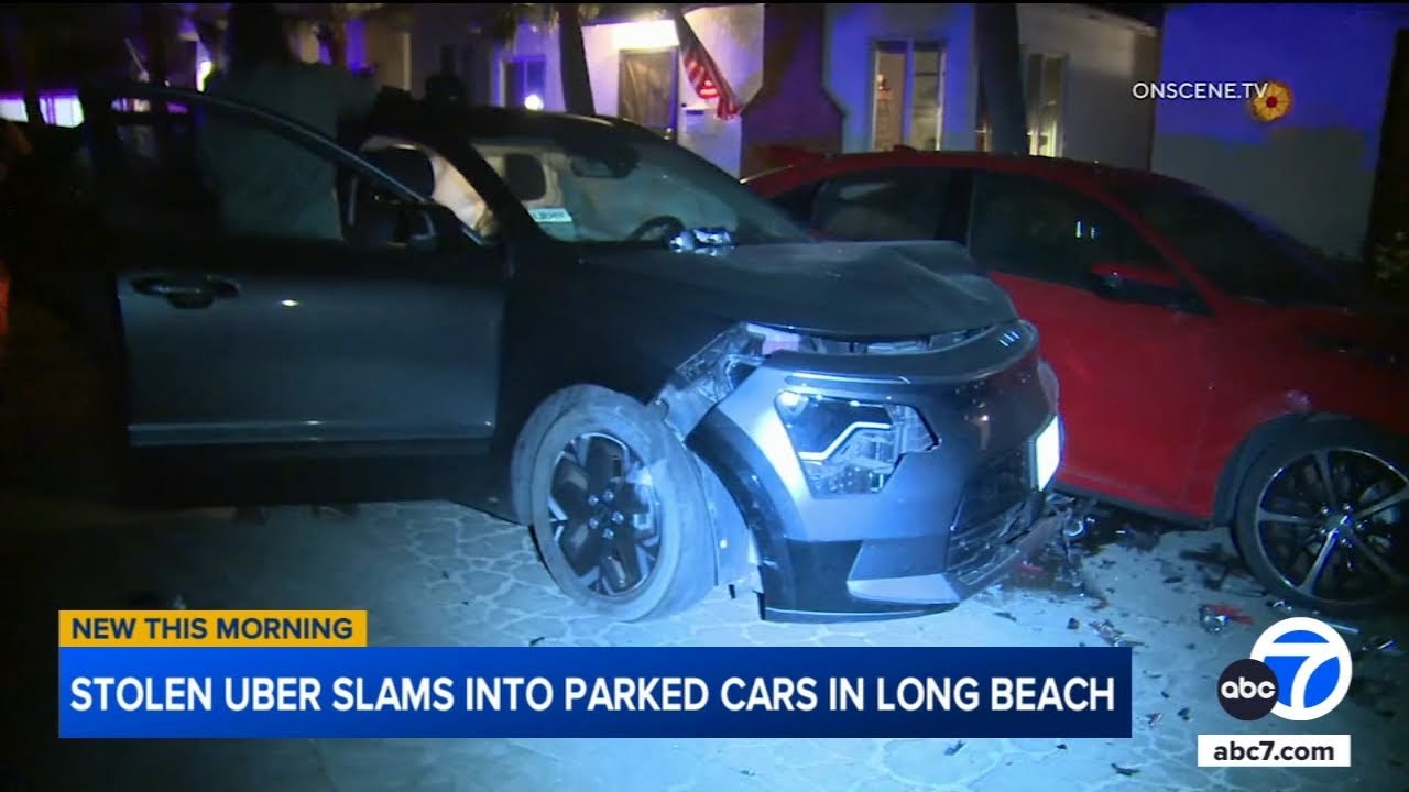 Stolen Uber slams into parked cars in Long Beach, video shows