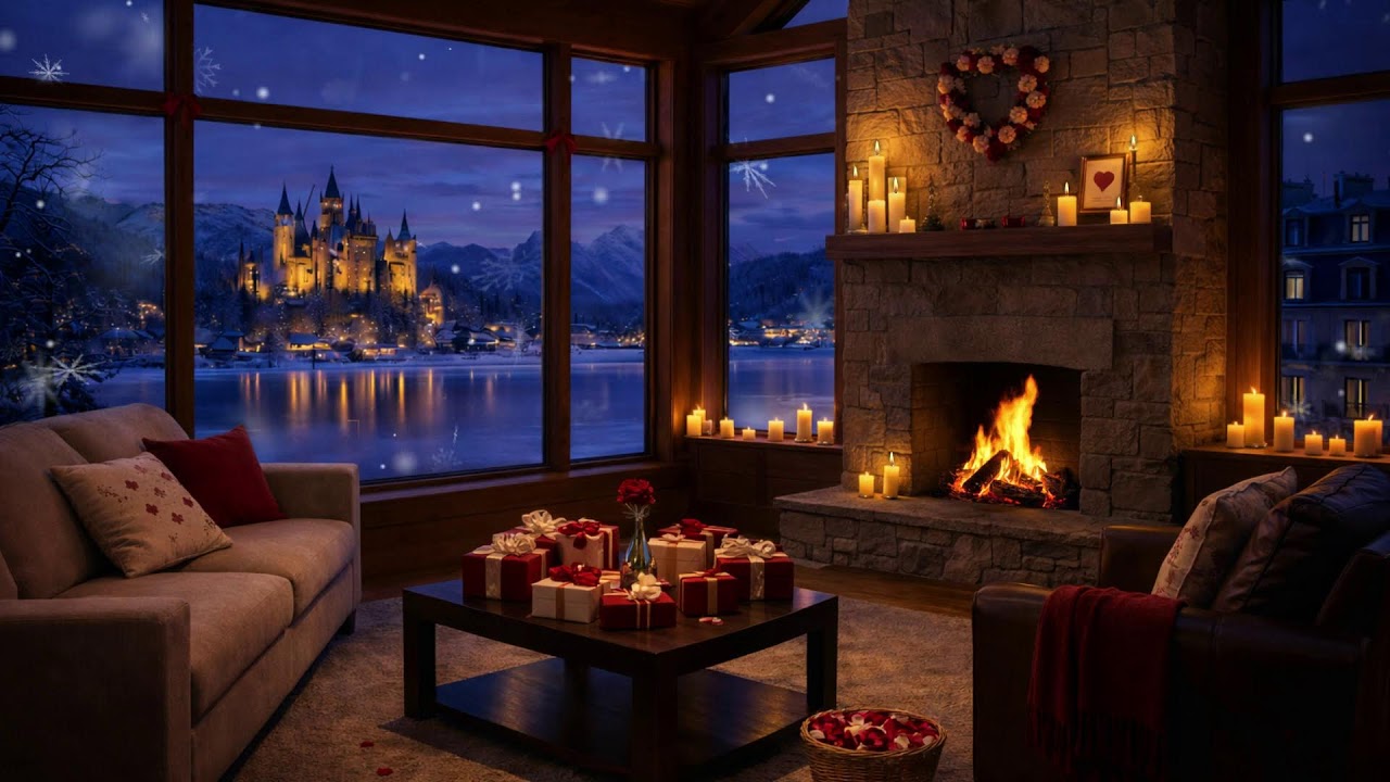 💖 Winter Fairytale Cabin (NO MID-ROLL ADS) – Fireplace Glow & Smooth Jazz