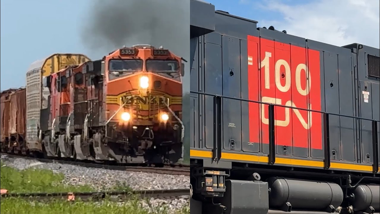 Slow BNSF Manifest train w/ CN Gevo & H1 Dash 9! BNSF Transcon: Marceline sub..6/20/2025
