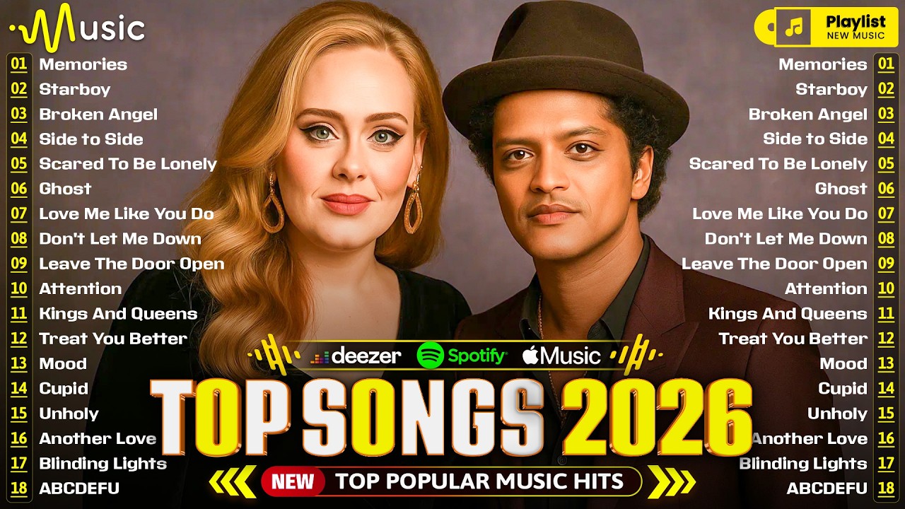 Billboard Top 100 🌴 Spotify Playlist 2026 🍇 Adele, Bruno Mars, Charlie Puth, Bruno Mars, Rihanna