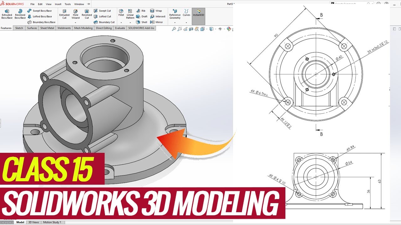 Learn Solidworks 3D Modeling from 2d drawing | Solidworks Tutorials