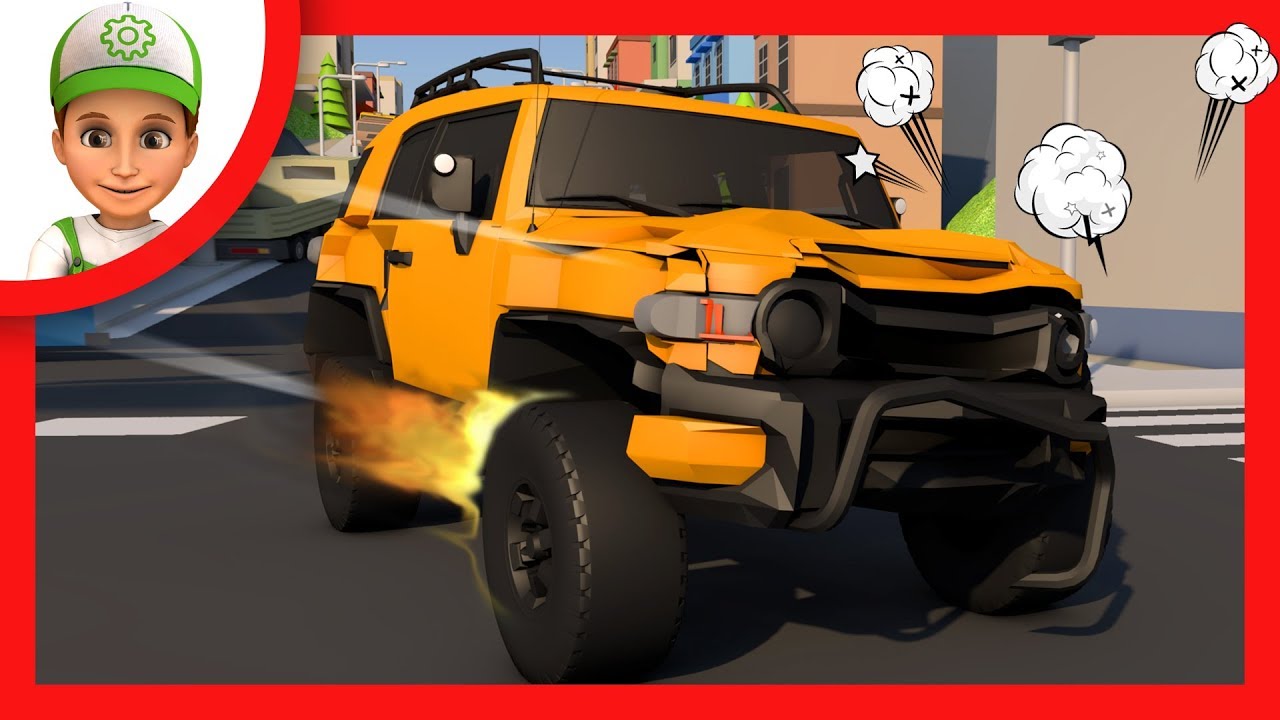 Cartoon for children. How Handy Andy helps people at the bus stop - unruled CAR in Car City. kids