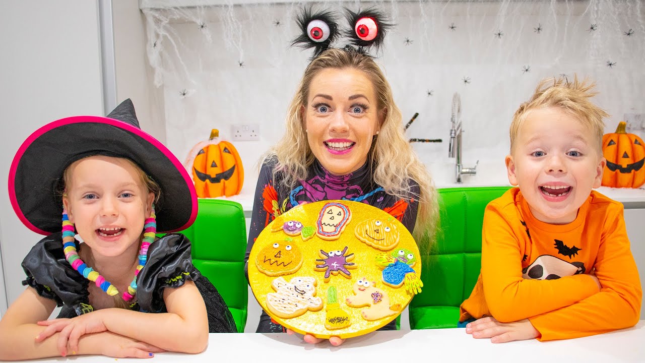 Gaby and Alex baking Halloween cookies!