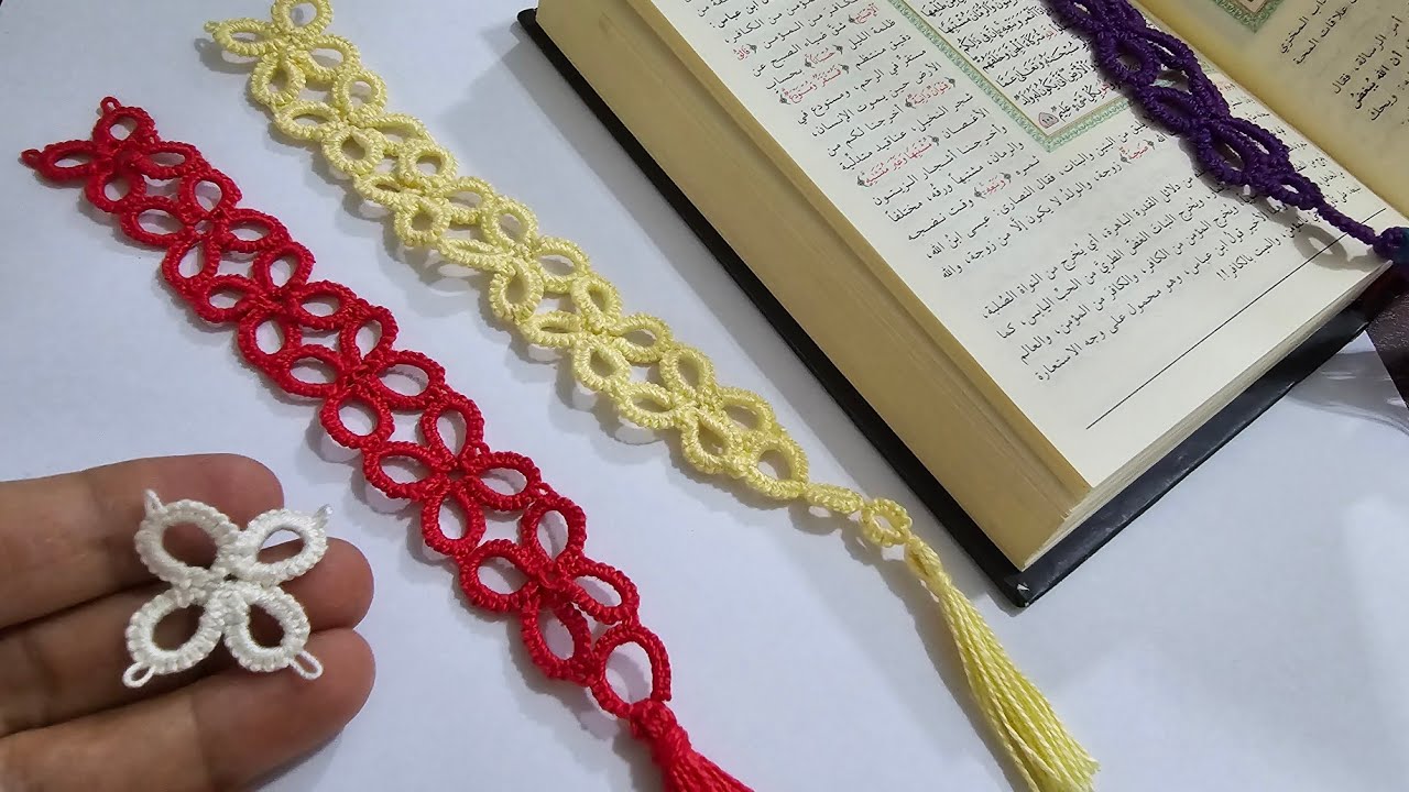 طريقة عمل فاصل كتاب تاتينج بالابره Tatting needle. How to make a bookmark