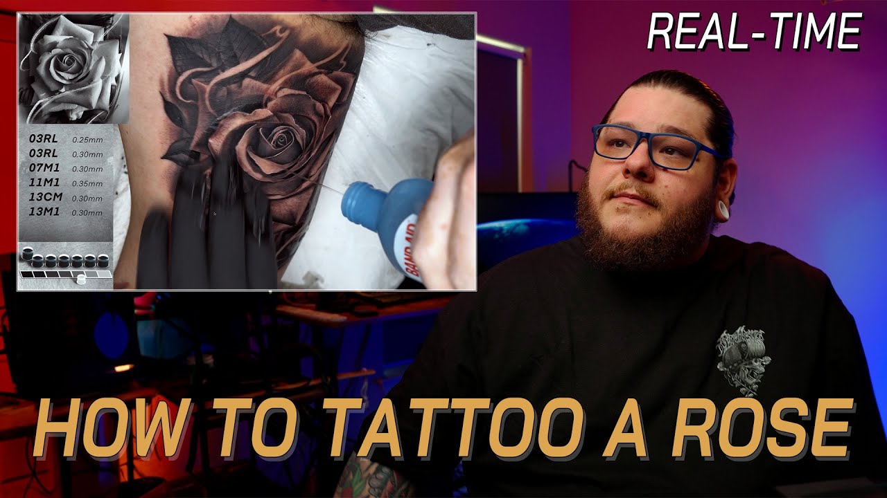 How to Tattoo a Rose FULL PROCESS FROM START TO FINISH! | Real-Time With Voice Over |