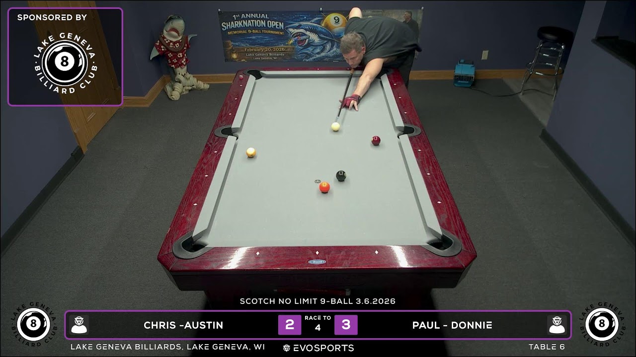 CHRIS -AUSTIN vs PAUL - DONNIE - LAKE GENEVA BILLIARDS - TABLE 6 | EvoSports
