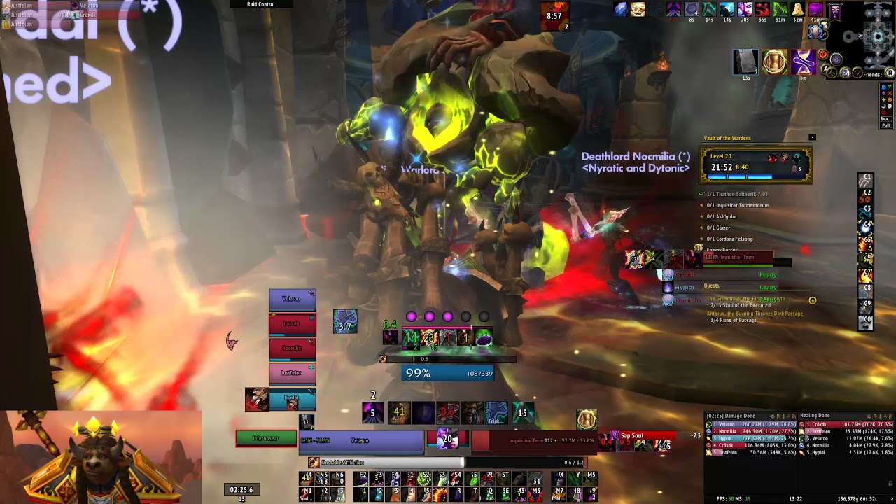 WoW Patch 7.3.5 - Vault of the Wardens +20 [+1] (Affliction Warlock PoV)