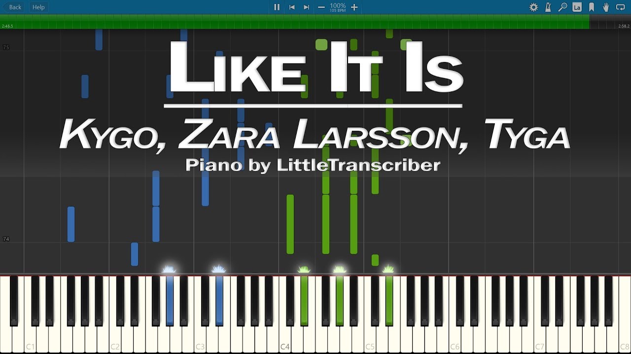 Kygo, Zara Larsson, Tyga - Like It Is (Piano Cover) Synthesia Tutorial by LittleTranscriber