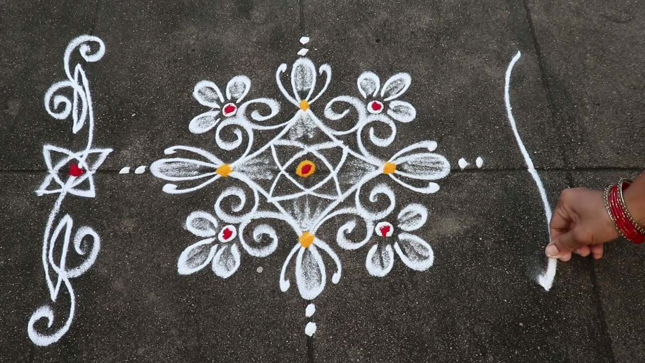 2 Min Rangoli Designs🌻3x1 dots Easy & Small Muggulu🌻Daily Rangoli Designs🌻Side Border Rangoli Design