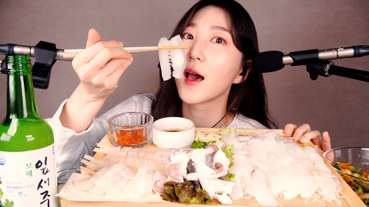 귀to귀 ASMR｜갑오징어, 광어회&깔라만시소주｜혼술｜Eating Sound｜ Mukbang