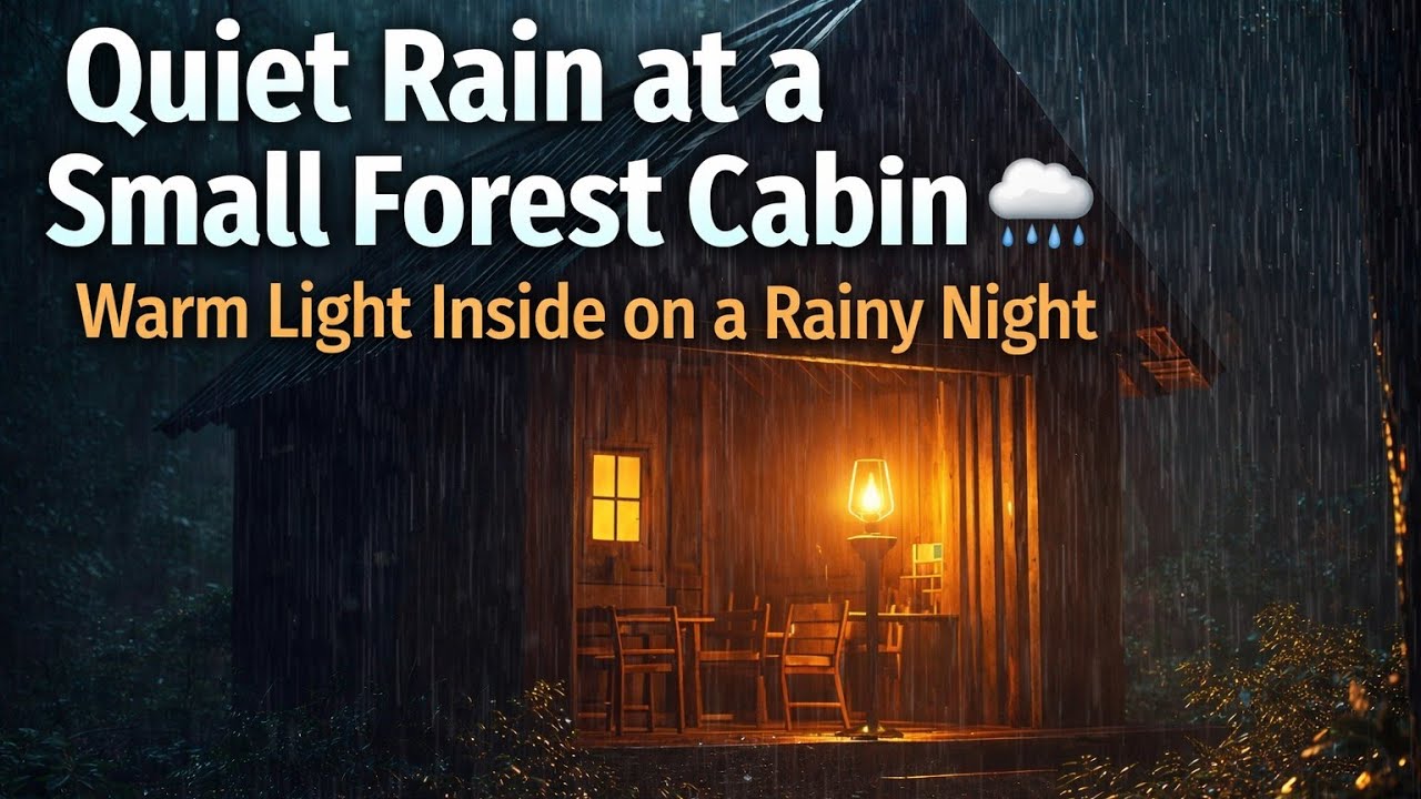 Quiet Rain at a Small Forest Cabin 🌧️ Warm Light Inside on a Rainy Night