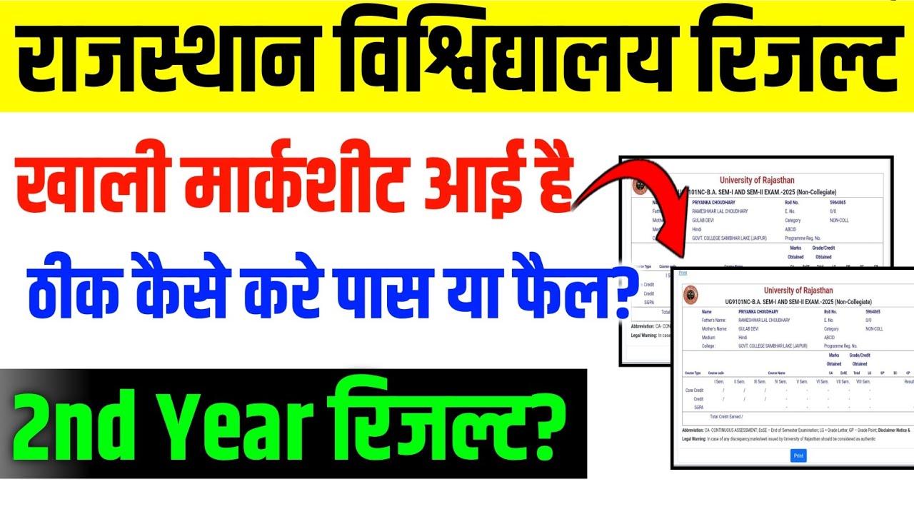 Rajasthan University Result 2025 | Rajasthan University Blank Marksheet Problem | RU 2nd Year Result