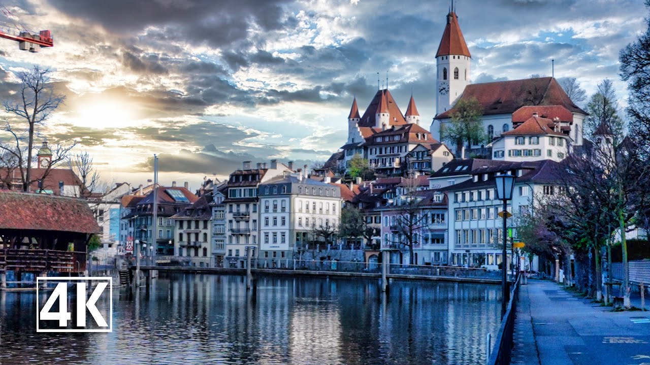 Thun Switzerland 4K 🇨🇭 relaxing morning walk with the fantastic views over the lake Thun