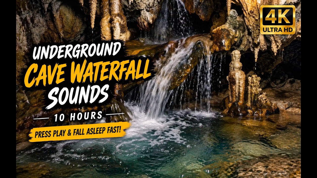 Underground Cave Waterfall Sounds for Sleeping | Echoing Cavern Ambience | 10 Hours