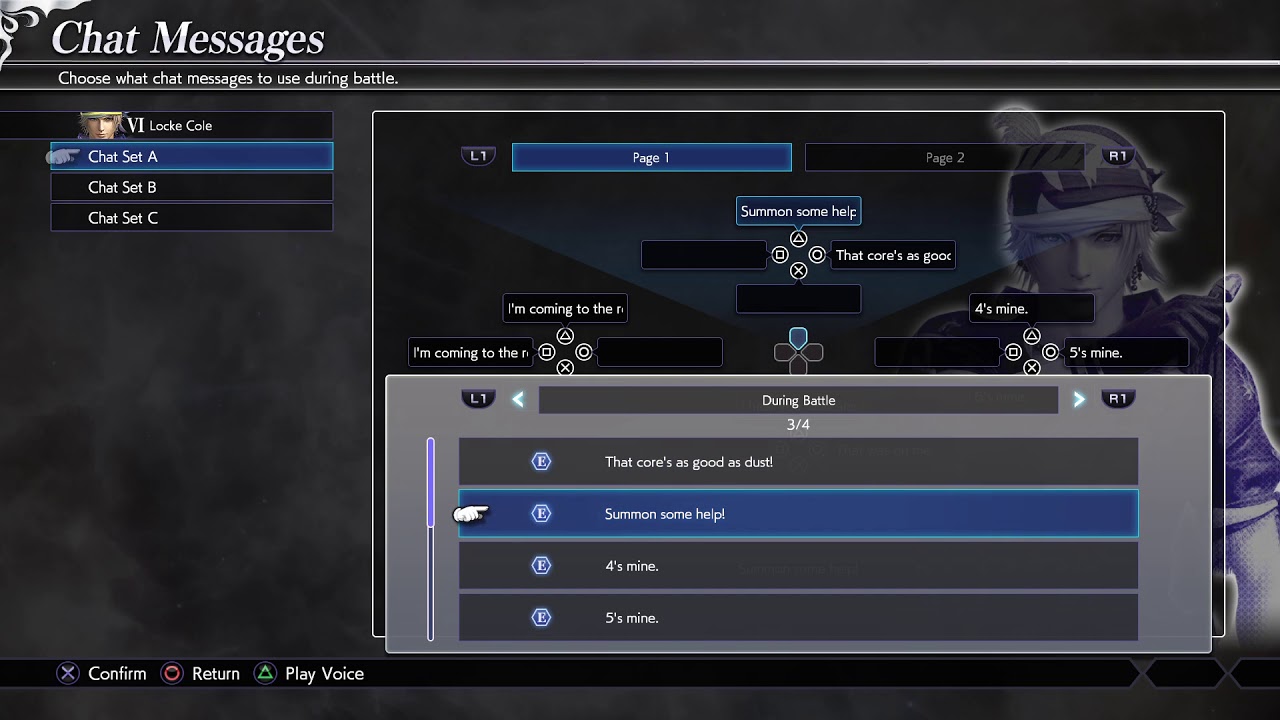 Locke Cole Dissidia NT English Chat Phrases