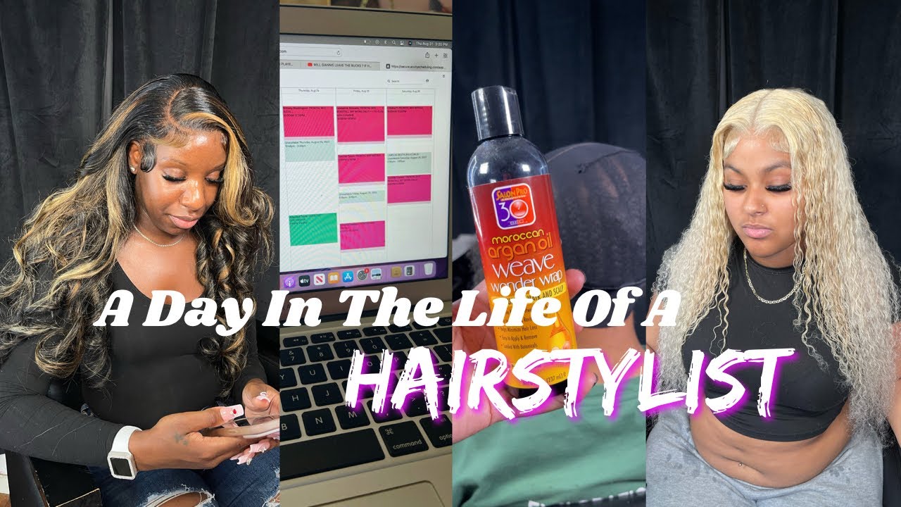 A DAY IN THE LIFE OF A HAIRSTYLIST | 4+ CLIENTS IN A DAY , #613 CURLY BLONDE INSTALL & MORE