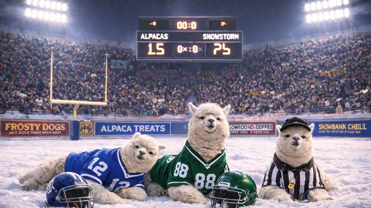 🎷❄️ Cozy Winter Jazz Music | Alpacas Take Over the Football Stadium 🦙🏈 (1 Hour)