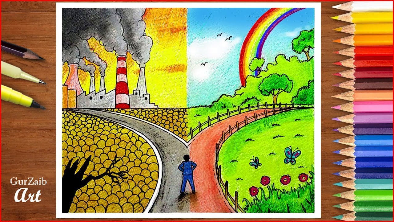 Save environment save nature poster chart drawing for competition (very easy) step by step