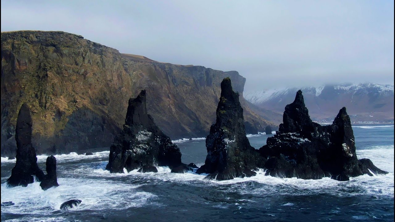 Reynisfjara, Vík Iceland, black sand beach in 4K