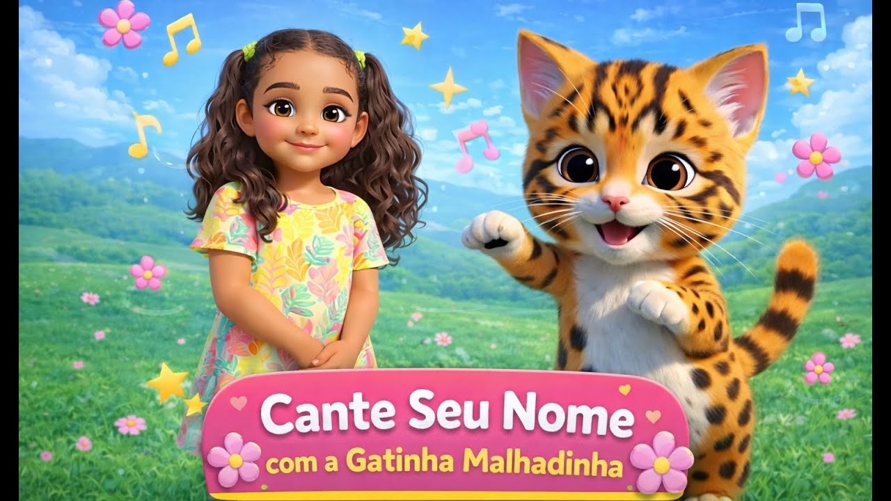 🎤🎵 Cante Seu Nome com a Gatinha Malhadinha | Música Educativa Infantil