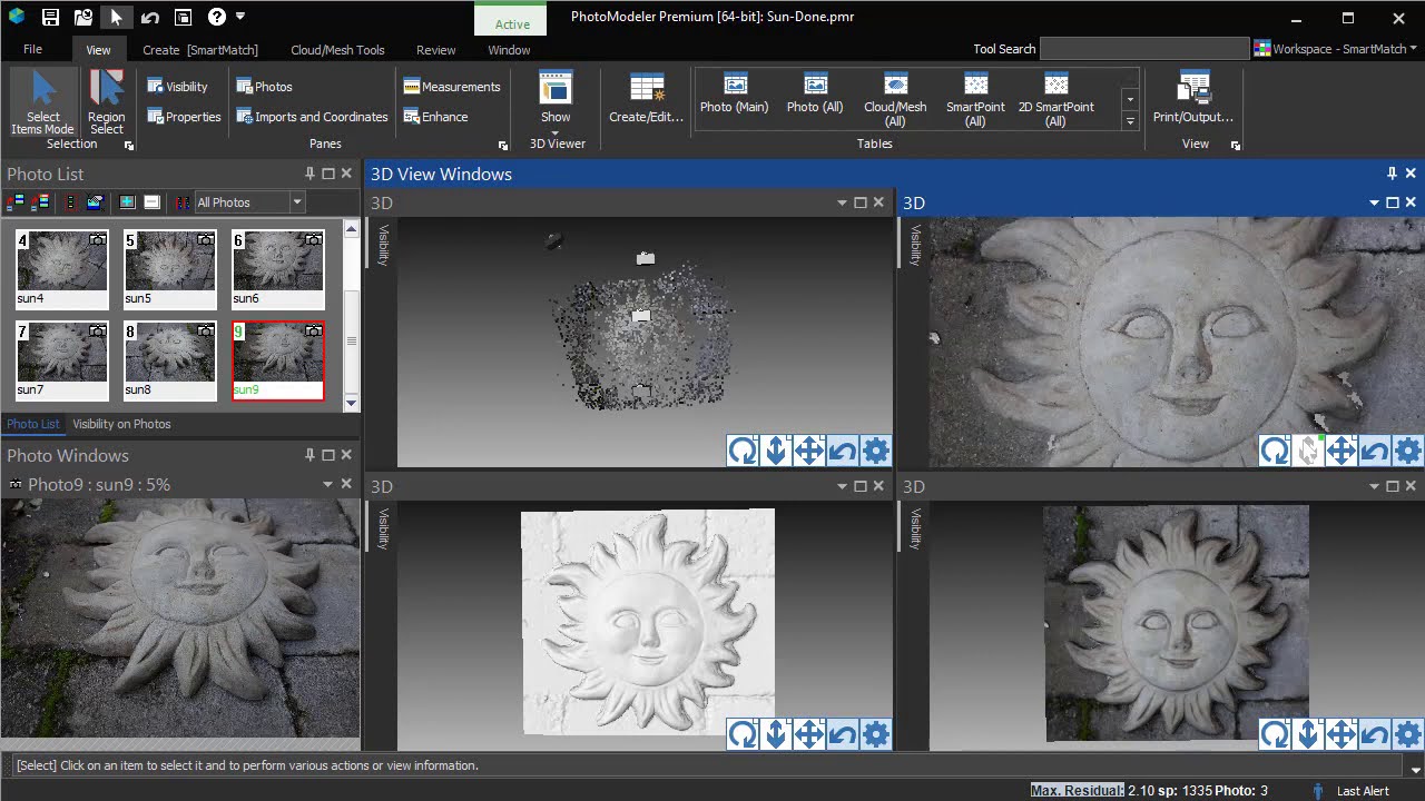 PhotoModeler Tutorial: Solving photos using SmartMatch and creating dense surfaces
