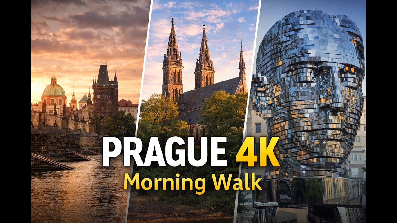 Prague 4K Morning Walk 🇨🇿 | Vyšehrad to Charles Bridge | Riverside & Historic City Tour (No Talking)