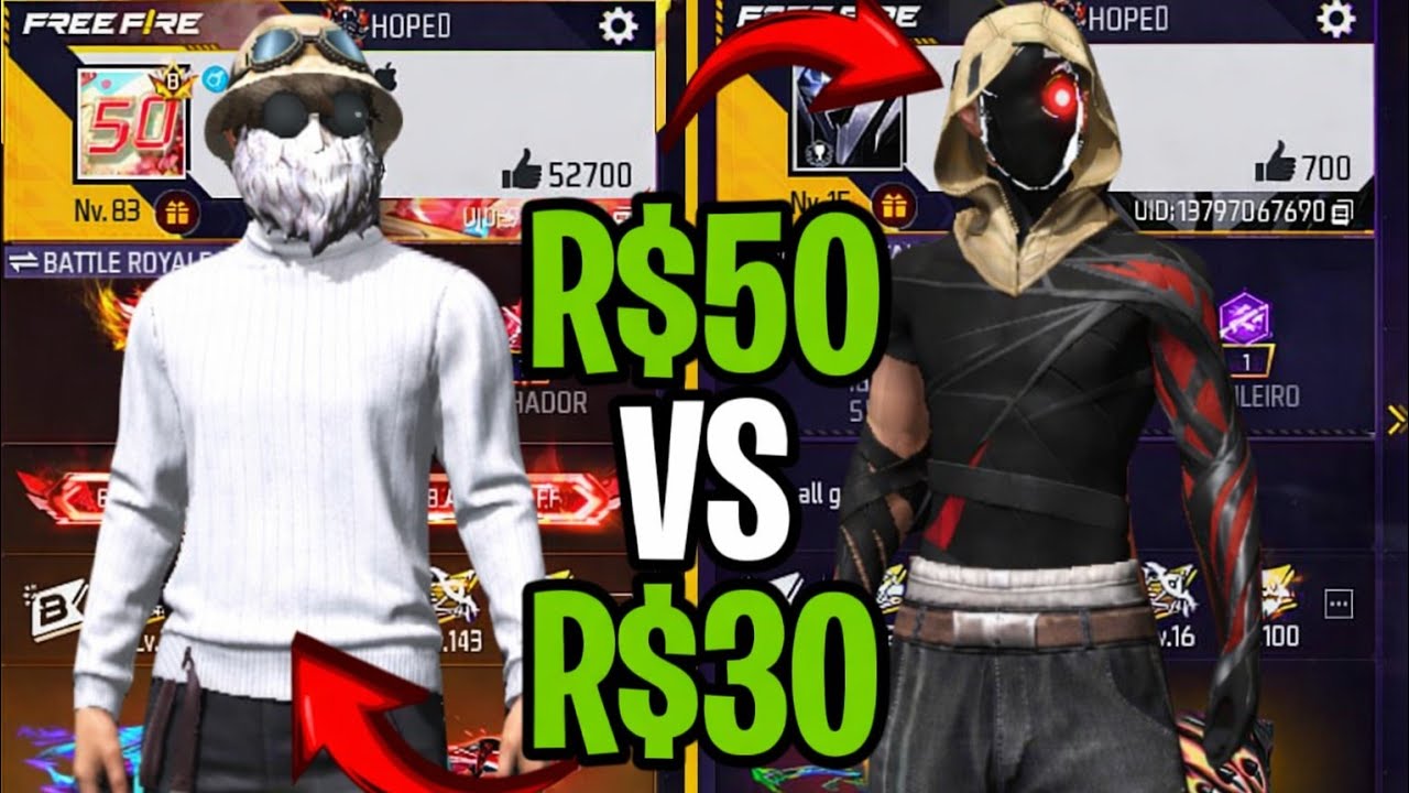 CONTA DE 50 REAIS vs CONTA DE 30 REAIS no Free Fire!