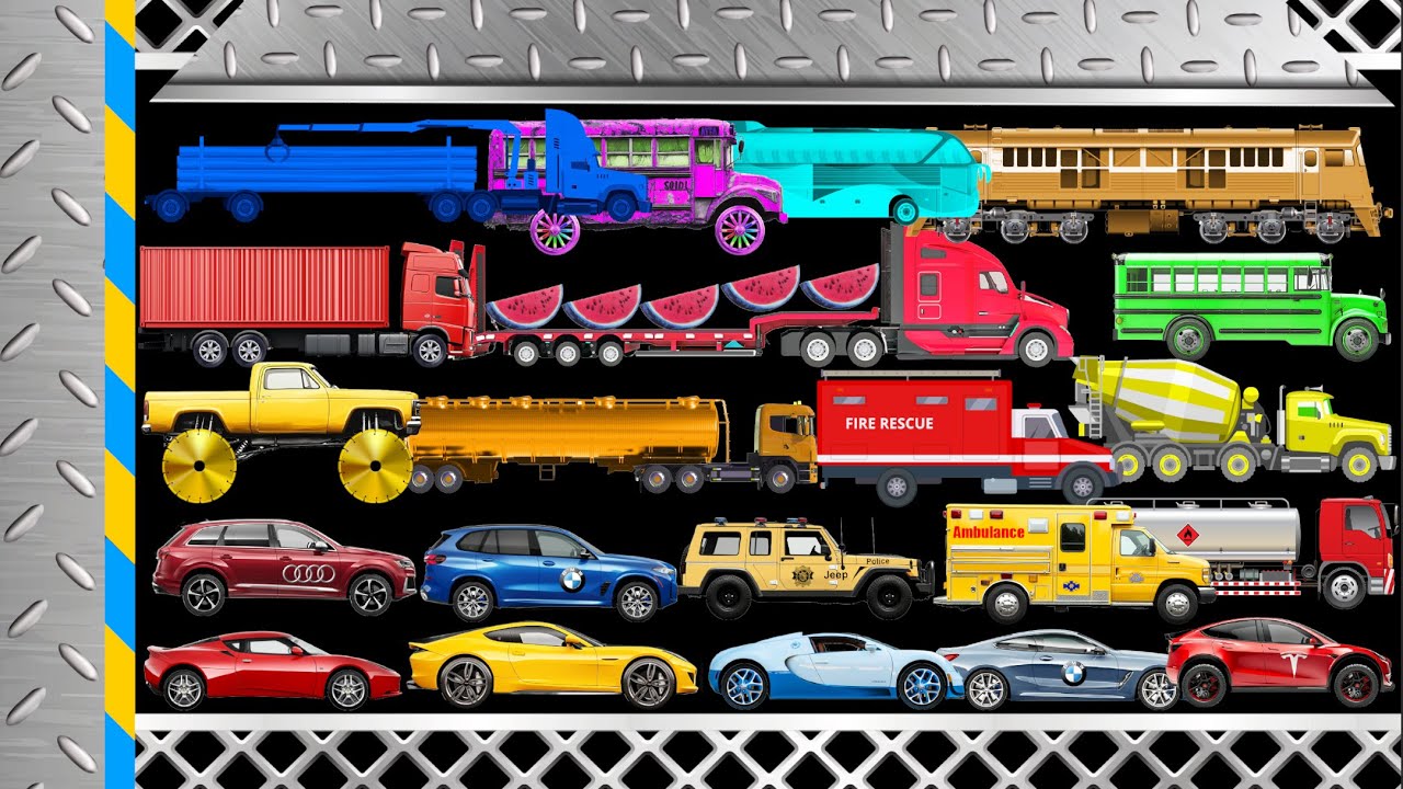 Car Truck Bus Train Monster Truck, Tank Truck, Container, Monster School Bus, Logging Truck Race